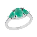 2.10 Ctw SI2/I1 Emerald And Diamond 14K White Gold three Stone Ring