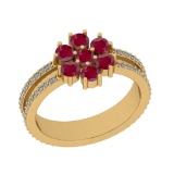 1.13 Ctw SI2/I1 Ruby And Diamond 14K Yellow Gold Cocktail Ring