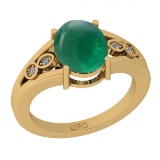 3.11 Ctw SI2/I1 Emerald And Diamond 14K Yellow Gold Vintage Style Anniversary Ring