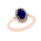 0.91 Ctw SI2/I1 Blue Sapphire And Diamond 14K Rose Gold Cocktail Ring