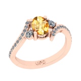 1.58 Ctw SI2/I1 Citrine And Diamond 10K Rose Gold Bypass Engagement Ring