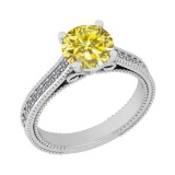 2.15 Ctw I2/I3 Treated Fancy Yellow And White Diamond 10K White Gold Engagement Ring