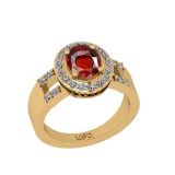 1.81 Ctw SI2/I1 Garnet And Diamond 10K Yellow Gold Anniversary Halo Ring