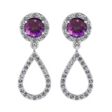 0.96 Ctw SI2/I1 Amethyst And Diamond 10k White Gold Dangling Earrings