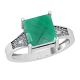 2.10 Ctw SI2/I1 Emerald And Diamond 14K White Gold Ring