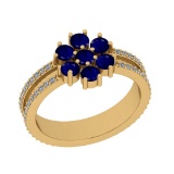 1.13 Ctw SI2/I1 Blue Sapphire And Diamond 14K Yellow Gold Cocktail Ring