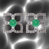 Certified 0.93 Ctw Emerald And Diamond I2/I3 10K Gold Stud Earrings