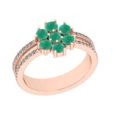1.13 Ctw SI2/I1 Emerald And Diamond 14K Rose Gold Cocktail Ring