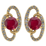 Certified 1.28 Ctw Ruby And Diamond I1/I2 14K Gold Stud Earrings