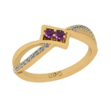 0.30 Ctw SI2/I1 Amethyst And Diamond 10k Yellow Gold Two Stone Wedding Ring