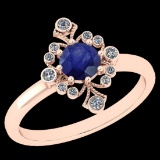 0.75 Ctw I2/I3 Blue Sapphire And Diamond Set 14K Rose Gold Vintage Engagement Halo Ring