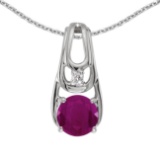 Certified 14k White Gold Round Ruby And Diamond Pendant