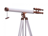 Floor Standing Antique Copper With White Leather Griffith Astro Telescope 65in.