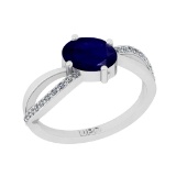 1.42 Ctw SI2/I1 Blue Sapphire And Diamond 14K White Gold Ring