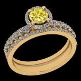 0.95 Ctw I2/I3 Treated Fancy Yellow And White Diamond 14K Yellow Gold Vintage Wedding Halo Ring