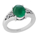3.11 Ctw SI2/I1 Emerald And Diamond 14K White Gold Vintage Style Anniversary Ring