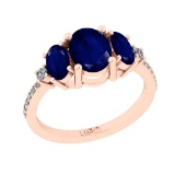 2.40 Ctw SI2/I1 Blue Sapphire And Diamond 14K Rose Gold three Stone Ring