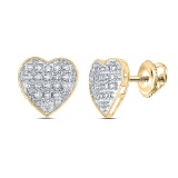 10kt Yellow Gold Womens Round Diamond Heart Earrings 1/10 Cttw