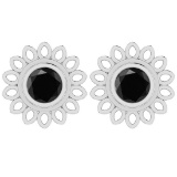 Certified 0.90 Ctw Treated Fancy Black Diamond I1/I2 10K White Gold Stud Earring