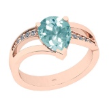 2.00 Ctw SI2/I1 Aquamarine And Diamond 14k Rose Gold Ring
