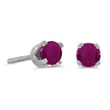 Certified 3 mm Petite Round Ruby Stud Earrings in 14k White Gold 0.24 CTW