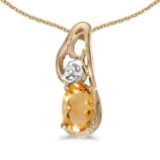 Certified 14k Yellow Gold Oval Citrine And Diamond Pendant