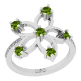 0.58 Ctw SI2/I1 Peridot And Diamond 10k White Gold Flower Ring