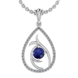0.70 CtwSI2/I1 Blue Sapphire And Diamond 14K Gold Necklace