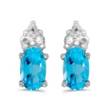 Certified 14k White Gold Oval Blue Topaz Earrings