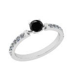 0.70 Ctw I2/I3 Treated fancy Black And White Diamond 14K White Gold Engagement Ring