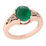 3.11 Ctw SI2/I1 Emerald And Diamond 14K Rose Gold Vintage Style Anniversary Ring