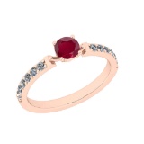 0.80 Ctw SI2/I1 Ruby And Diamond 14K Rose Gold Engagement Ring