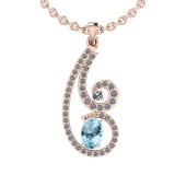 1.00 Ctw I2/I3 Blue Topaz And Diamond 10K Rose Gold Pendant