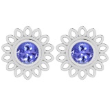Certified 0.90 Ctw Tanzanite 14K White Gold Stud Earring