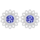 Certified 0.90 Ctw Tanzanite 14K White Gold Stud Earring