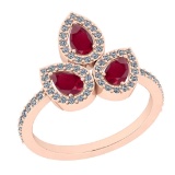 1.00 Ctw SI2/I1 Ruby And Diamond 14K Rose Gold three Stone Ring