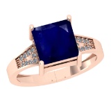 2.10 Ctw SI2/I1 Blue Sapphire And Diamond 14K Rose Gold Ring