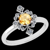 0.75 Ctw I2/I3 Citrine And Diamond Set 14K White Gold Vintage Engagement Halo Ring