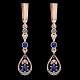 0.53 Ctw I2/I3 Blue Sapphire And Diamond 14K Rose Gold Lever Lock Earrings