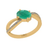 1.42 Ctw SI2/I1 Emerald And Diamond 14K Yellow Gold Ring