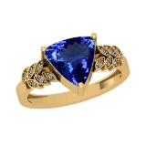 2.62 Ctw SI2/I1 Tanzanite And Diamond 14K Yellow Gold Cocktail Ring