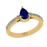 1.16 Ctw SI2/I1 Blue Sapphire And Diamond 14K Yellow Gold Ring