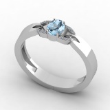 0.53 Ctw SI2/I1 Blue Topaz And Diamond 10K White Gold Ring