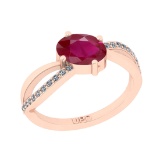 1.42 Ctw SI2/I1 Ruby And Diamond 14K Rose Gold Ring