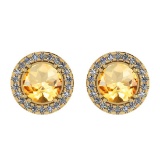 Certified 0.85 Ctw I2/I3 Citrine And Diamond 10K Yellow Gold Stud Earrings