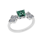 0.46 Ctw SI2/I1 Green Sapphire And Diamond 14K White Gold Ring