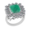 5.79 Ctw SI2/I1 Emerald And Diamond 14K White Gold Cocktail Ring