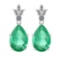 12.90 Ctw SI2/I1 Emerald And Diamond 14K White Gold Earrings