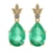 12.90 Ctw SI2/I1 Emerald And Diamond 14K Yellow Gold Earrings