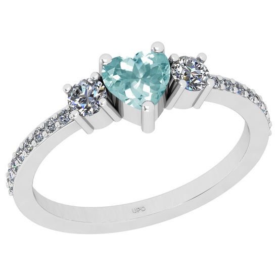 0.78 Ctw SI2/I1 Aquamarine And Diamond 14k White Gold Ring